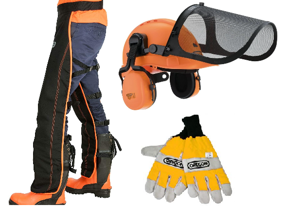 Oregon Chainsaw Protective Kit - Helmet, Chaps, Gloves both hand protection